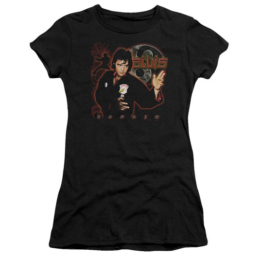 Elvis Presley Karate Junior Sheer Cap Sleeve Womens T Shirt Black