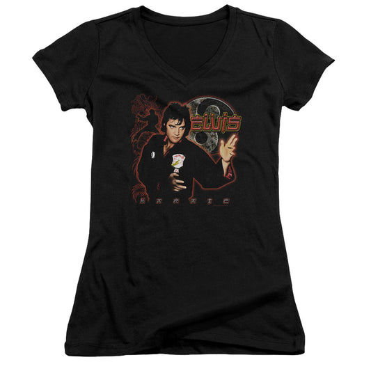 Elvis Presley Karate Junior Sheer Cap Sleeve V-Neck Womens T Shirt Black