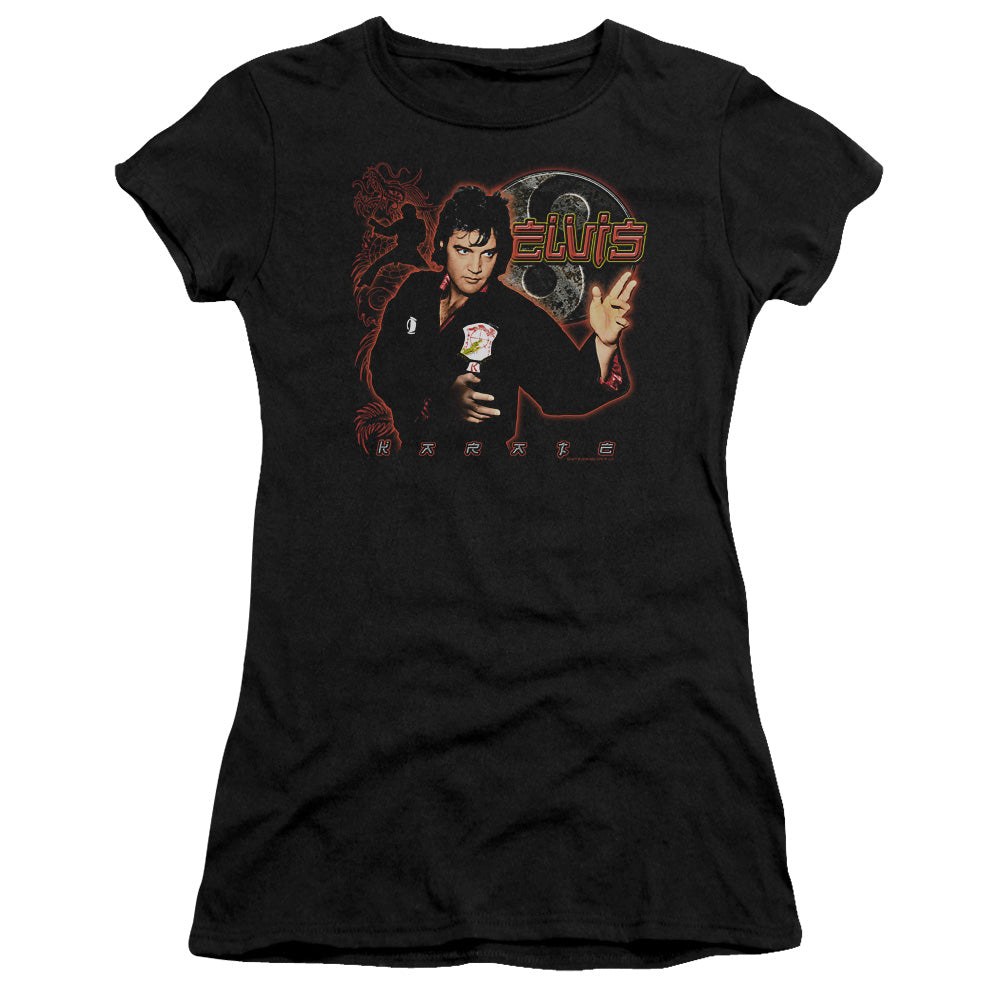 Elvis Presley Karate Junior Sheer Cap Sleeve Premium Bella Canvas Womens T Shirt Black