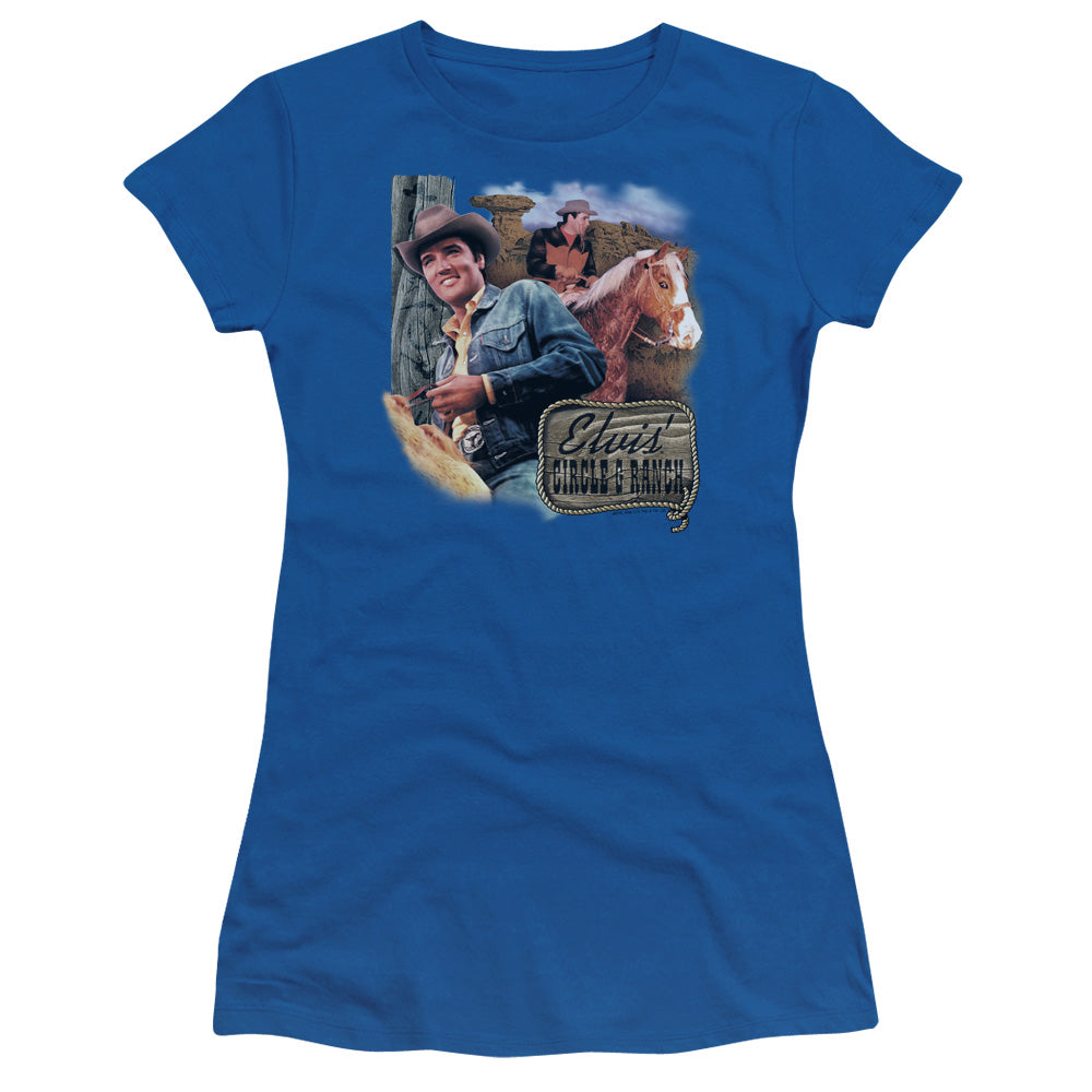 Elvis Presley Ranch Junior Sheer Cap Sleeve Womens T Shirt Royal Blue