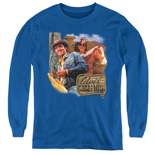 Elvis Presley Ranch Long Sleeve Kids Youth T Shirt Royal Blue