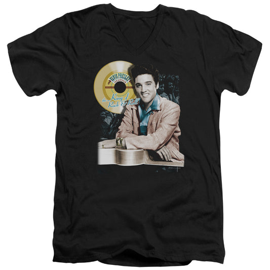 Elvis Presley Gold Record Mens Slim Fit V-Neck T Shirt Black