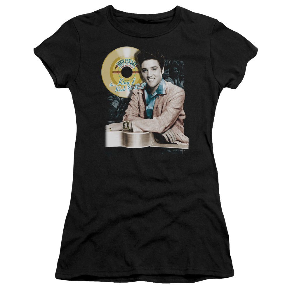 Elvis Presley Gold Record Junior Sheer Cap Sleeve Womens T Shirt Black