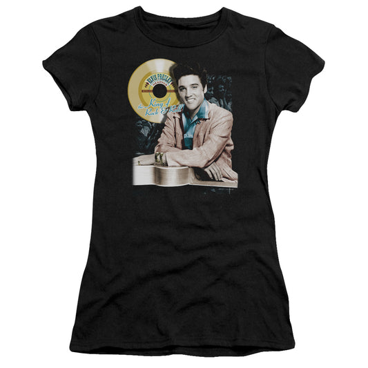 Elvis Presley Gold Record Junior Sheer Cap Sleeve Womens T Shirt Black