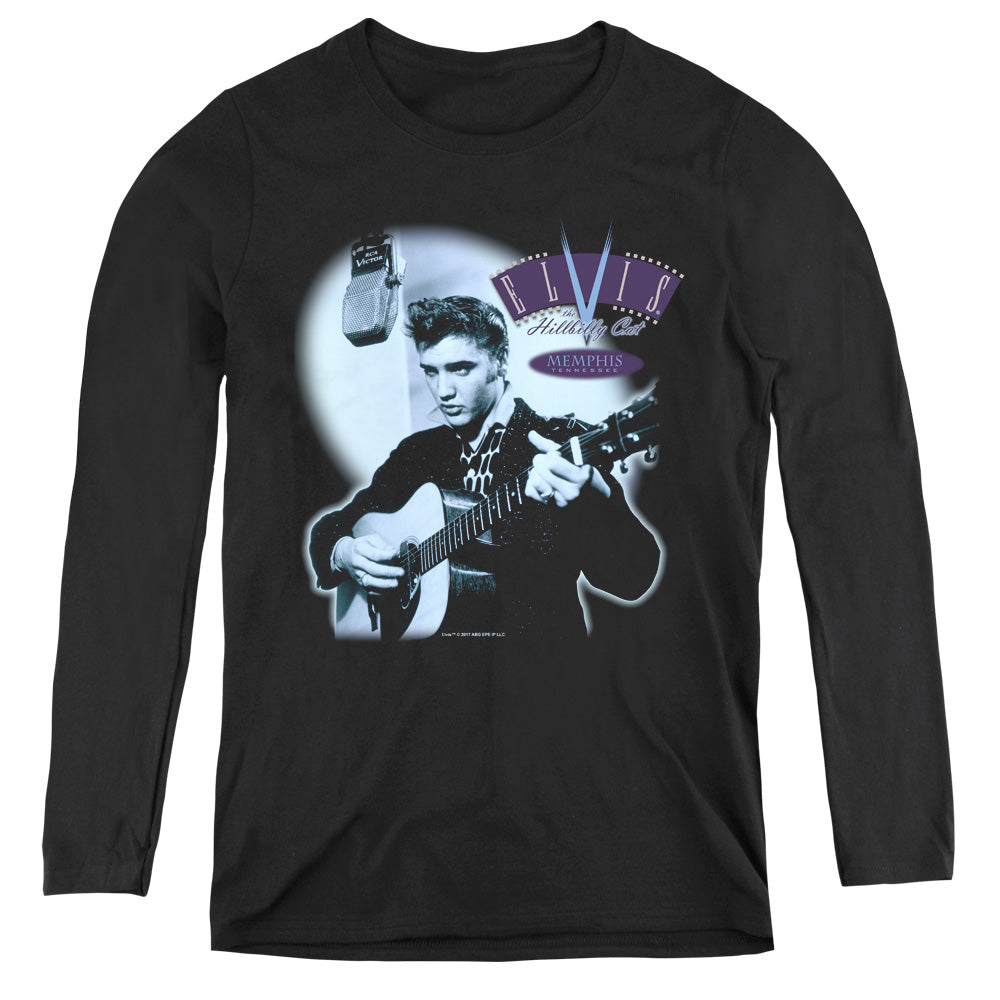 Elvis Presley HillBilly Cat Womens Long Sleeve Shirt Black