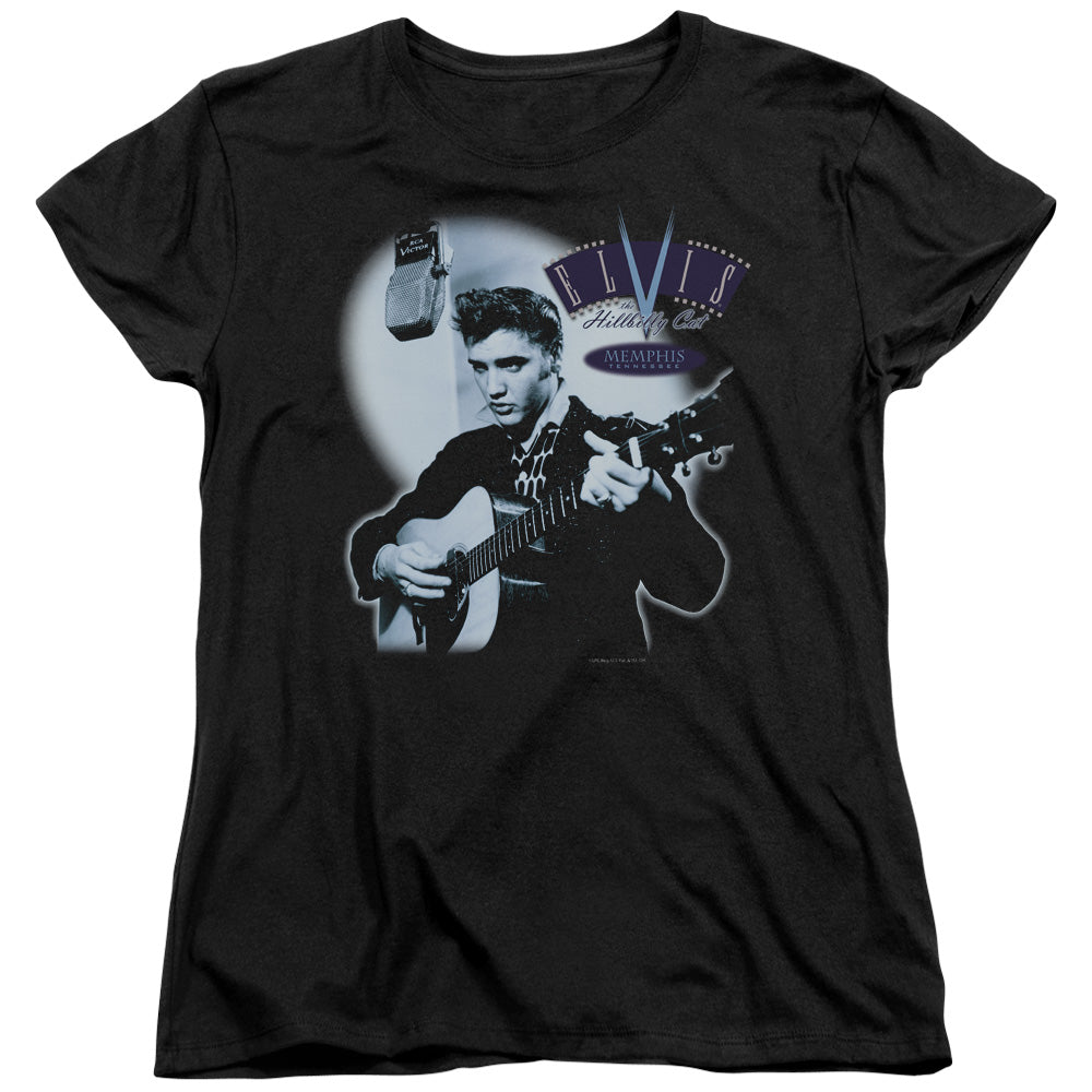 Elvis Presley HillBilly Cat Womens T Shirt Black