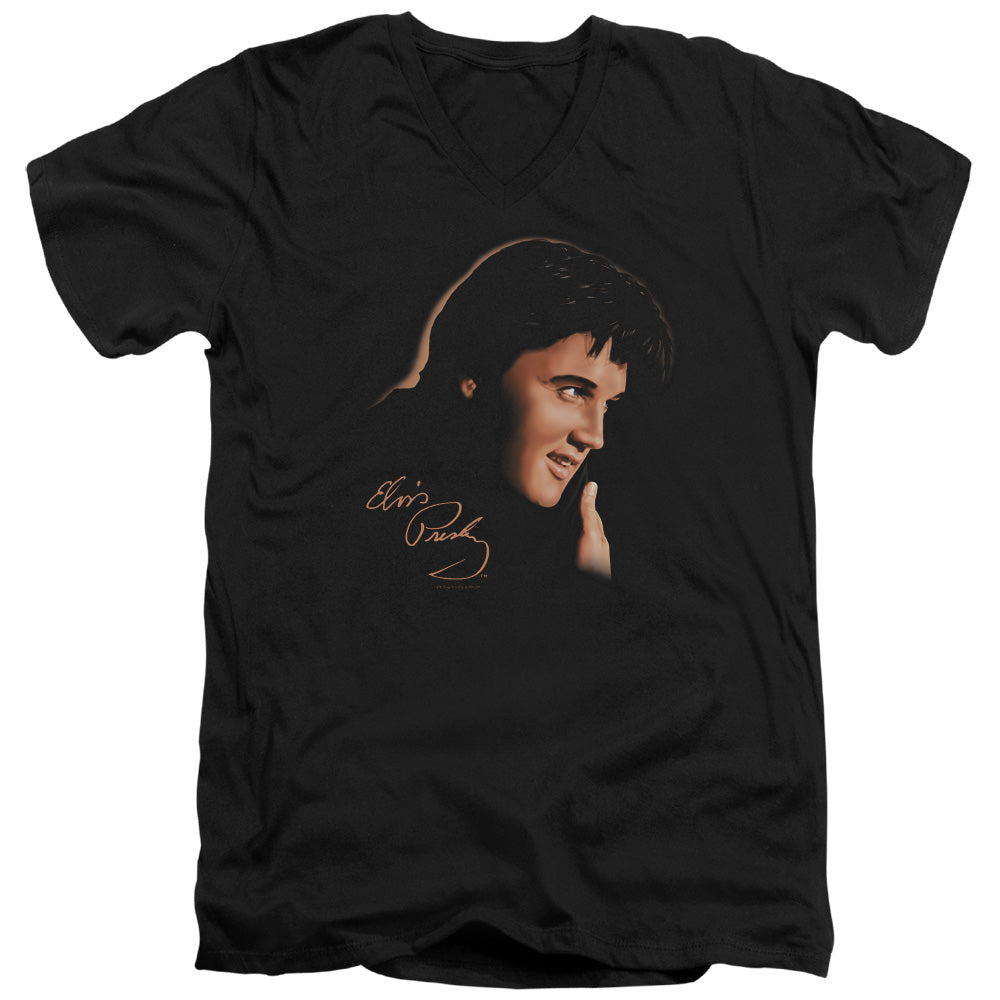 Elvis Presley Warm Portrait Mens Slim Fit V-Neck T Shirt Black