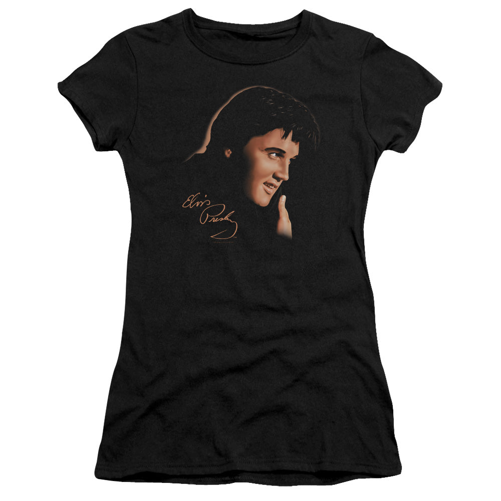 Elvis Presley Warm Portrait Junior Sheer Cap Sleeve Womens T Shirt Black