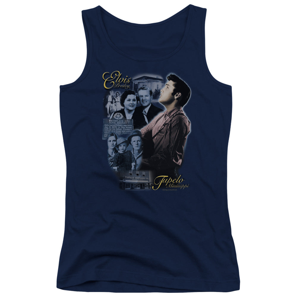 Elvis Presley Tupelo Womens Tank Top Shirt Navy Blue