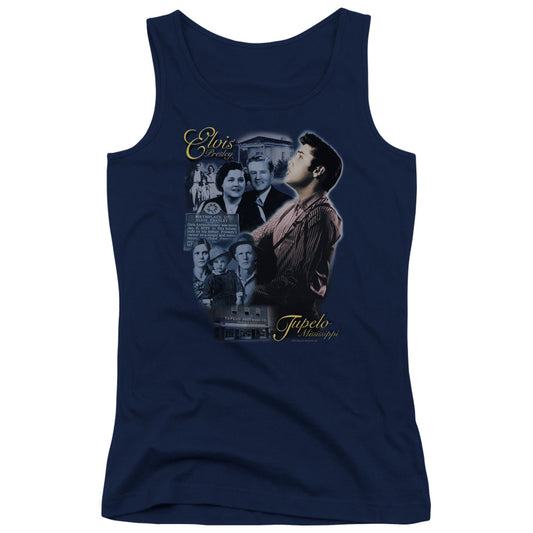 Elvis Presley Tupelo Womens Tank Top Shirt Navy Blue