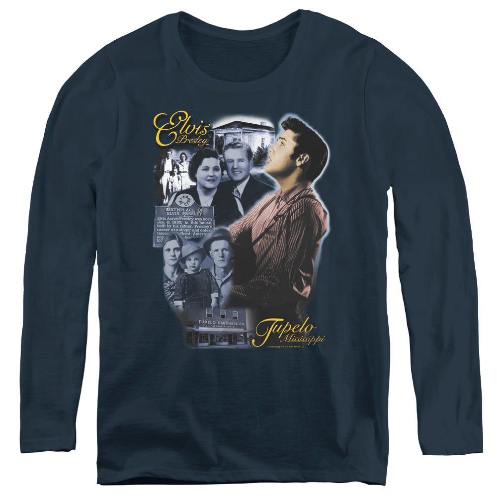 Elvis Presley Tupelo Womens Long Sleeve Shirt Navy Blue