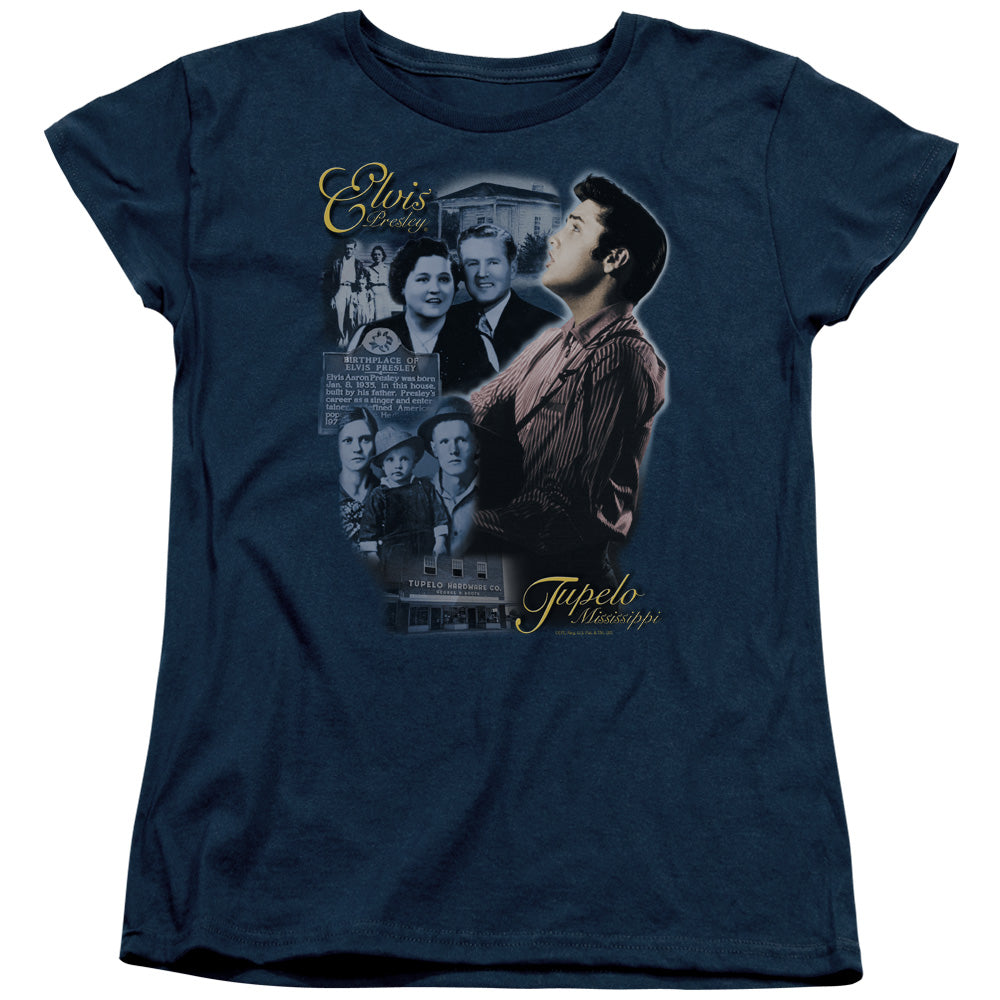 Elvis Presley Tupelo Womens T Shirt Navy Blue