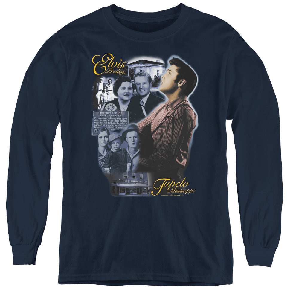 Elvis Presley Tupelo Long Sleeve Kids Youth T Shirt Navy Blue