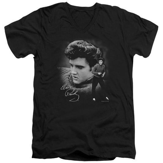 Elvis Presley Sweater Mens Slim Fit V-Neck T Shirt Black