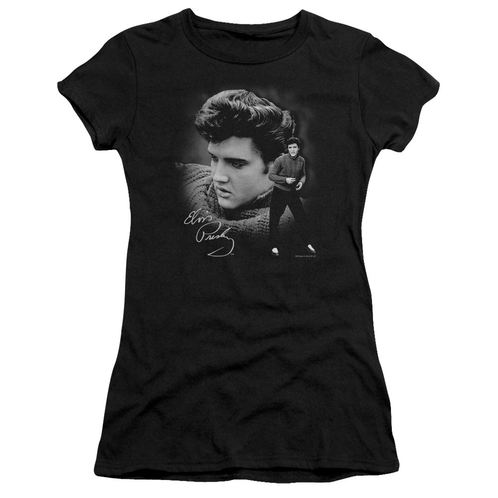 Elvis Presley Sweater Junior Sheer Cap Sleeve Womens T Shirt Black