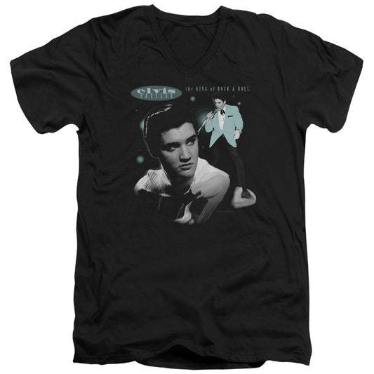 Elvis Presley Teal Portrait Mens Slim Fit V-Neck T Shirt Black