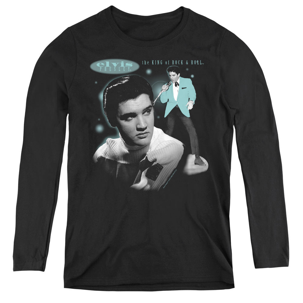 Elvis Presley Teal Portrait Womens Long Sleeve Shirt Black