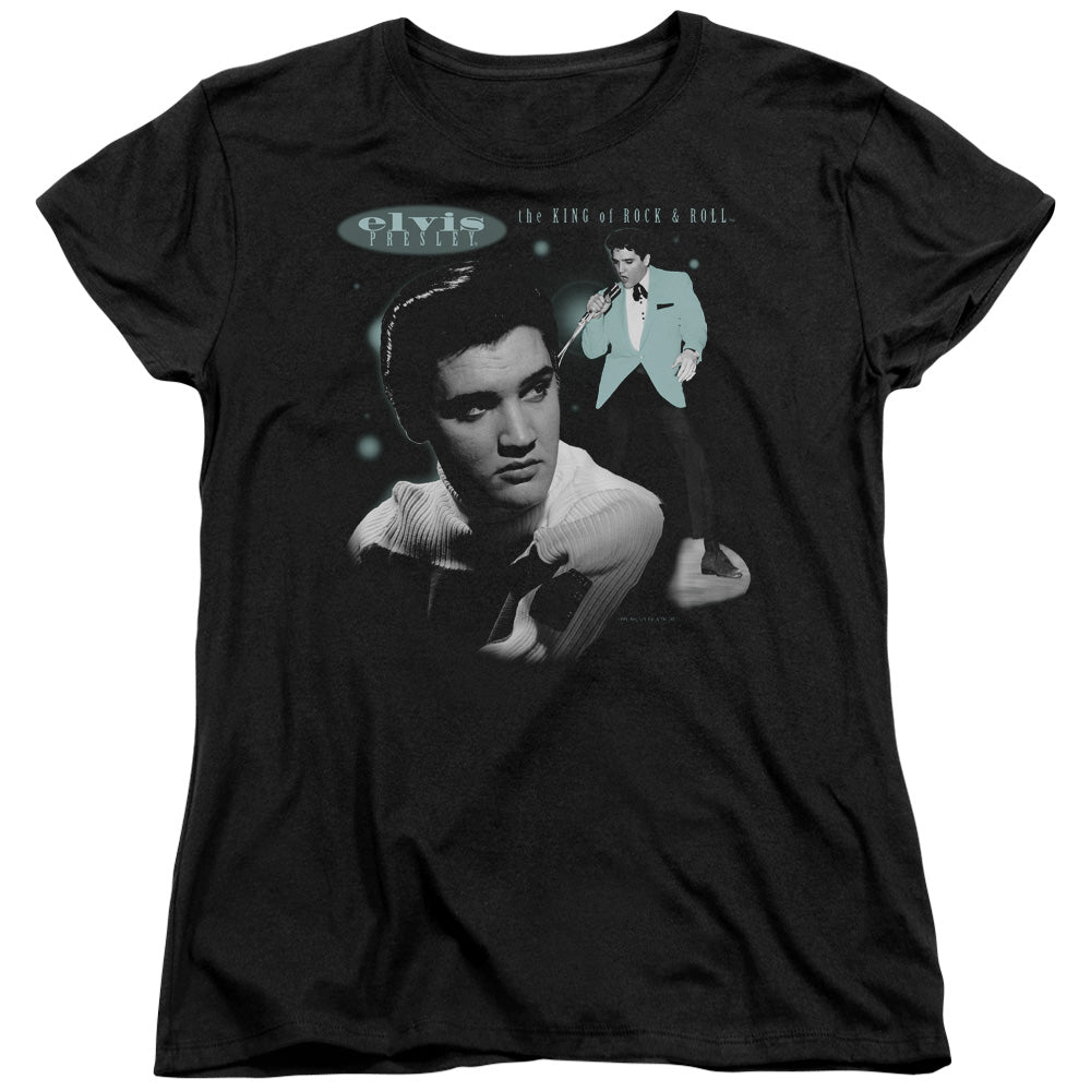 Elvis Presley Teal Portrait Womens T Shirt Black