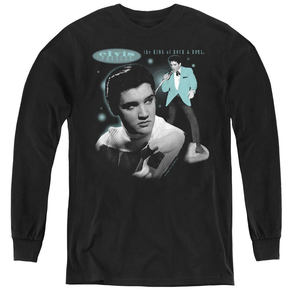 Elvis Presley Teal Portrait Long Sleeve Kids Youth T Shirt Black