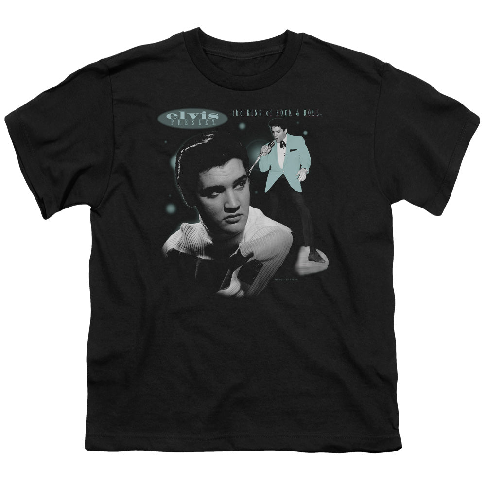 Elvis Presley Teal Portrait Kids Youth T Shirt Black