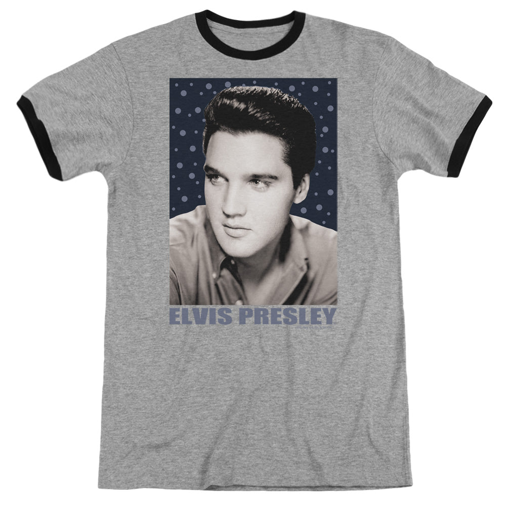 Elvis Presley Blue Sparkle Heather Ringer Mens T Shirt Athletic Heather