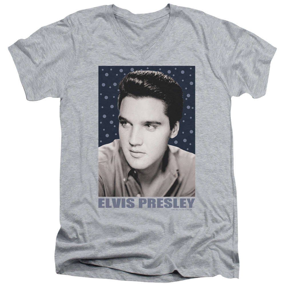 Elvis Presley Blue Sparkle Mens Slim Fit V-Neck T Shirt Athletic Heather