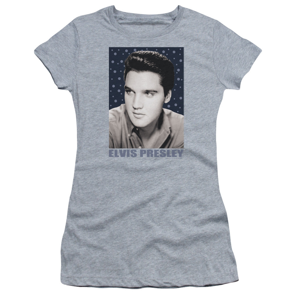 Elvis Presley Blue Sparkle Junior Sheer Cap Sleeve Womens T Shirt Athletic Heather