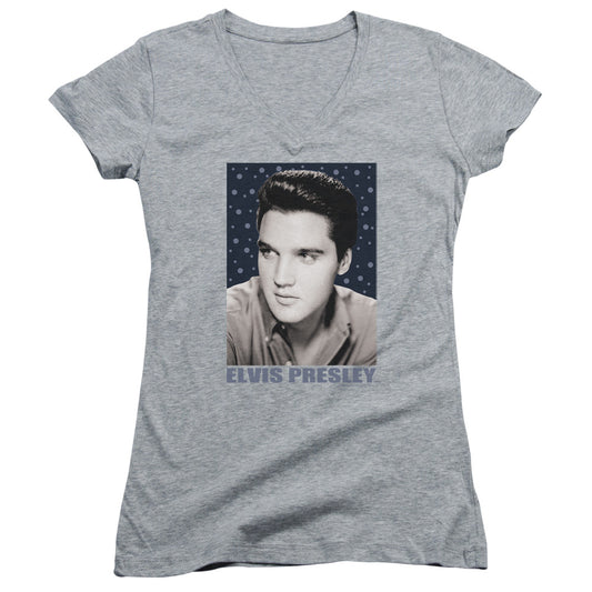 Elvis Presley Blue Sparkle Junior Sheer Cap Sleeve V-Neck Womens T Shirt Athletic Heather