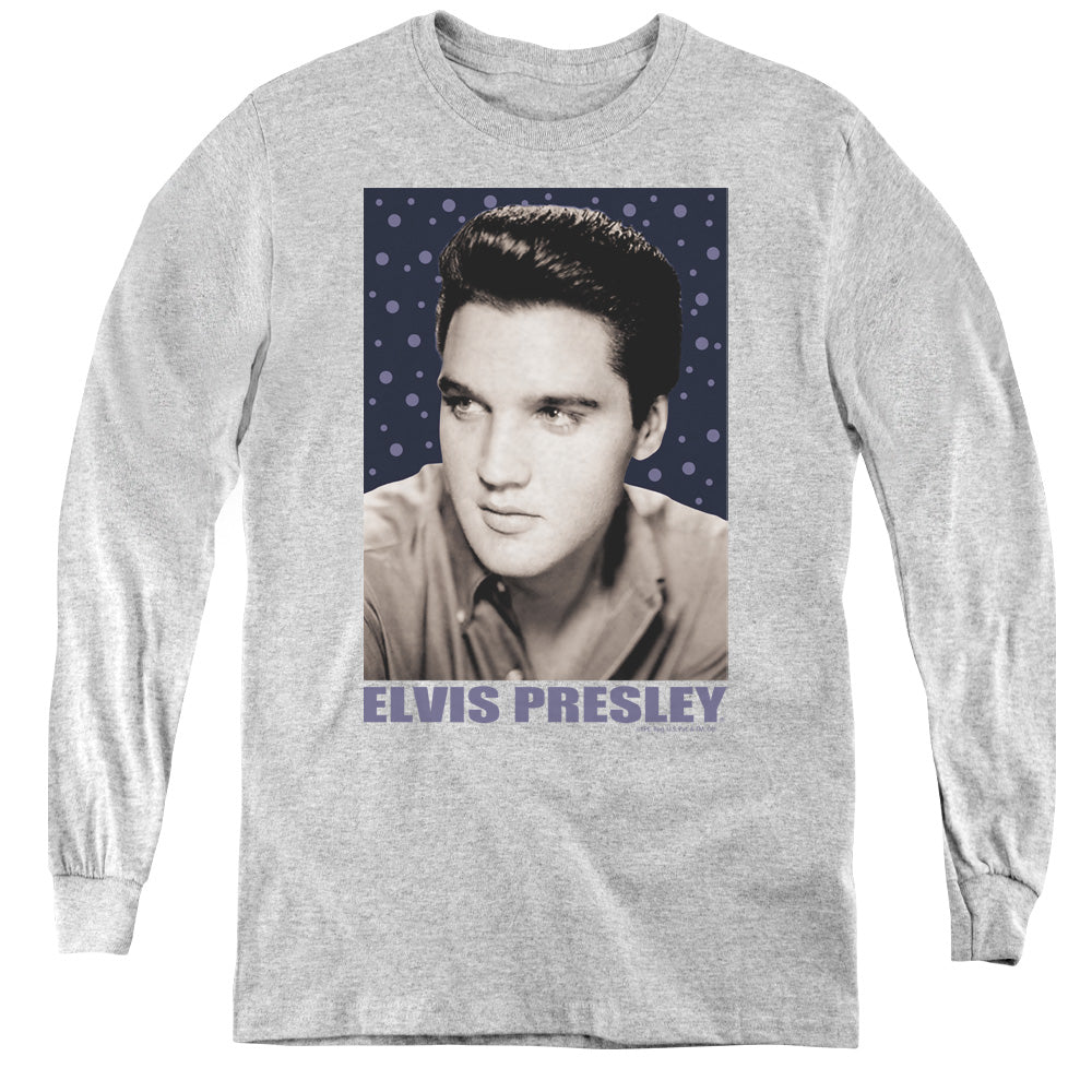 Elvis Presley Blue Sparkle Long Sleeve Kids Youth T Shirt Athletic Heather