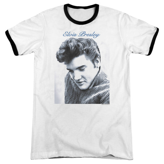 Elvis Presley Script Sweater Heather Ringer Mens T Shirt White