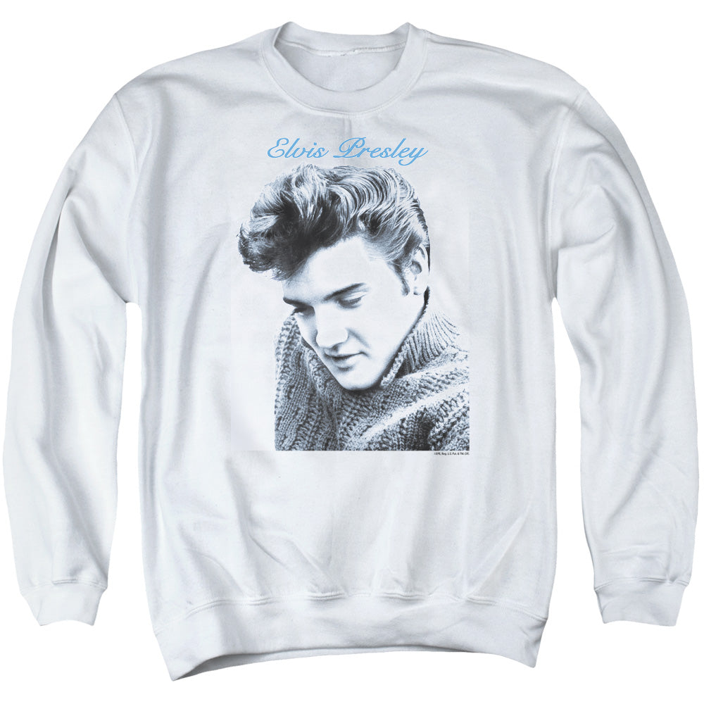 Elvis Presley Script Sweater Mens Crewneck Sweatshirt White