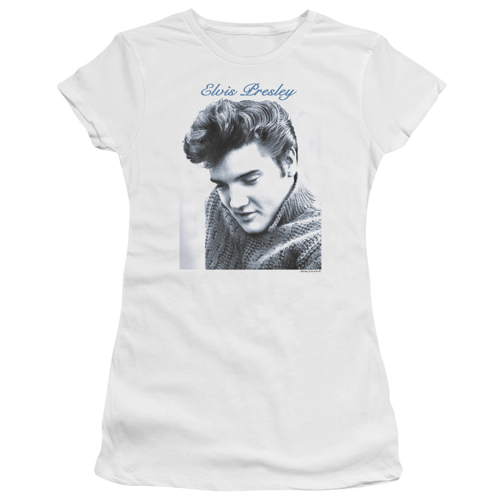 Elvis Presley Script Sweater Junior Sheer Cap Sleeve Womens T Shirt White