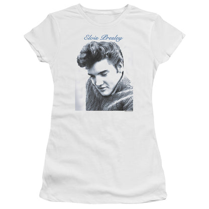 Elvis Presley Script Sweater Junior Sheer Cap Sleeve Premium Bella Canvas Womens T Shirt White