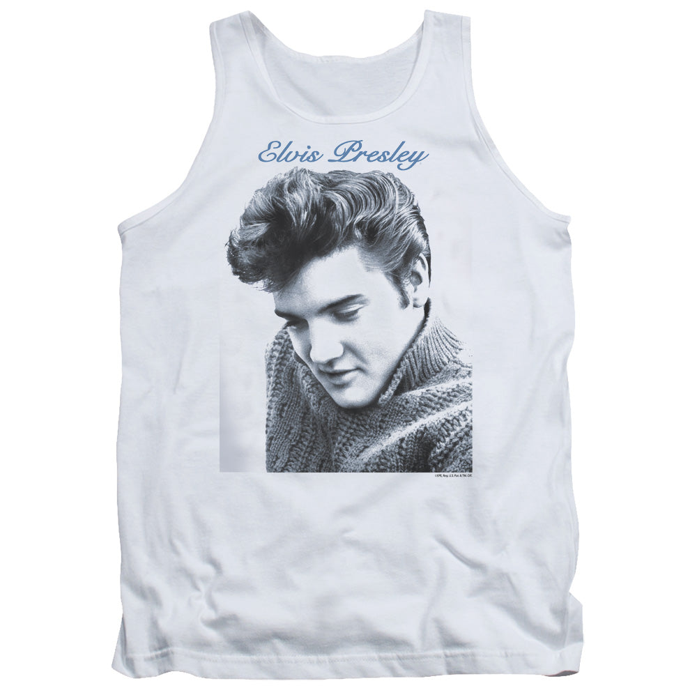 Elvis Presley Script Sweater Mens Tank Top Shirt White