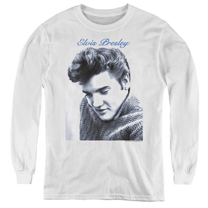 Elvis Presley Script Sweater Long Sleeve Kids Youth T Shirt White