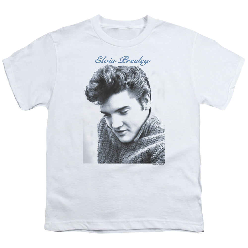 Elvis Presley Script Sweater Kids Youth T Shirt White