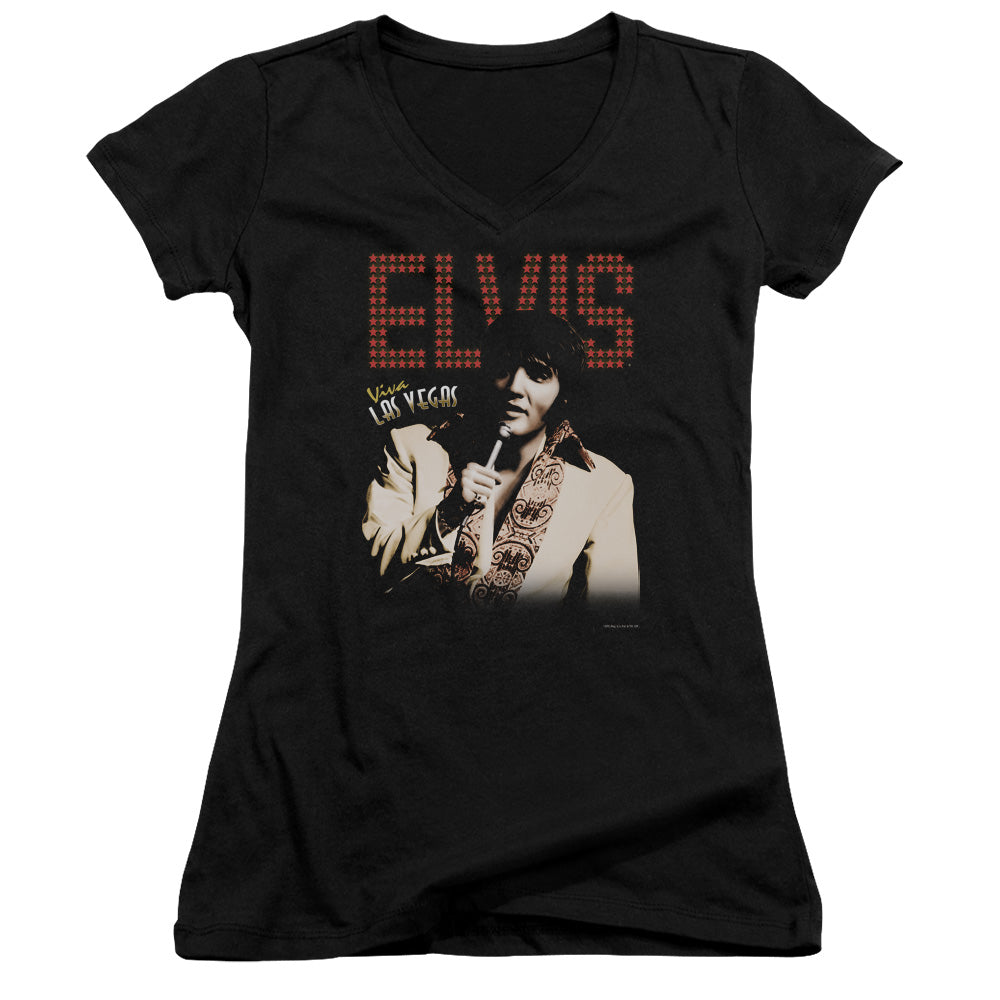 Elvis Presley Viva Star Junior Sheer Cap Sleeve V-Neck Womens T Shirt Black