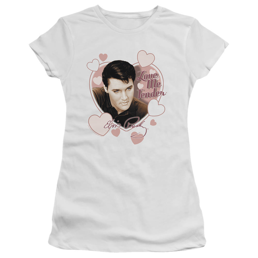 Elvis Presley Love Me Tender Junior Sheer Cap Sleeve Womens T Shirt White