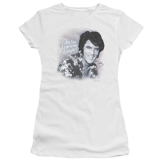 Elvis Presley Lonesome Tonight Junior Sheer Cap Sleeve Womens T Shirt White