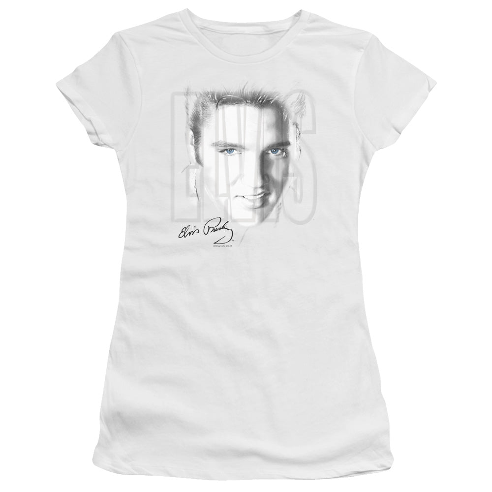 Elvis Presley Blue Eyes Junior Sheer Cap Sleeve Womens T Shirt White