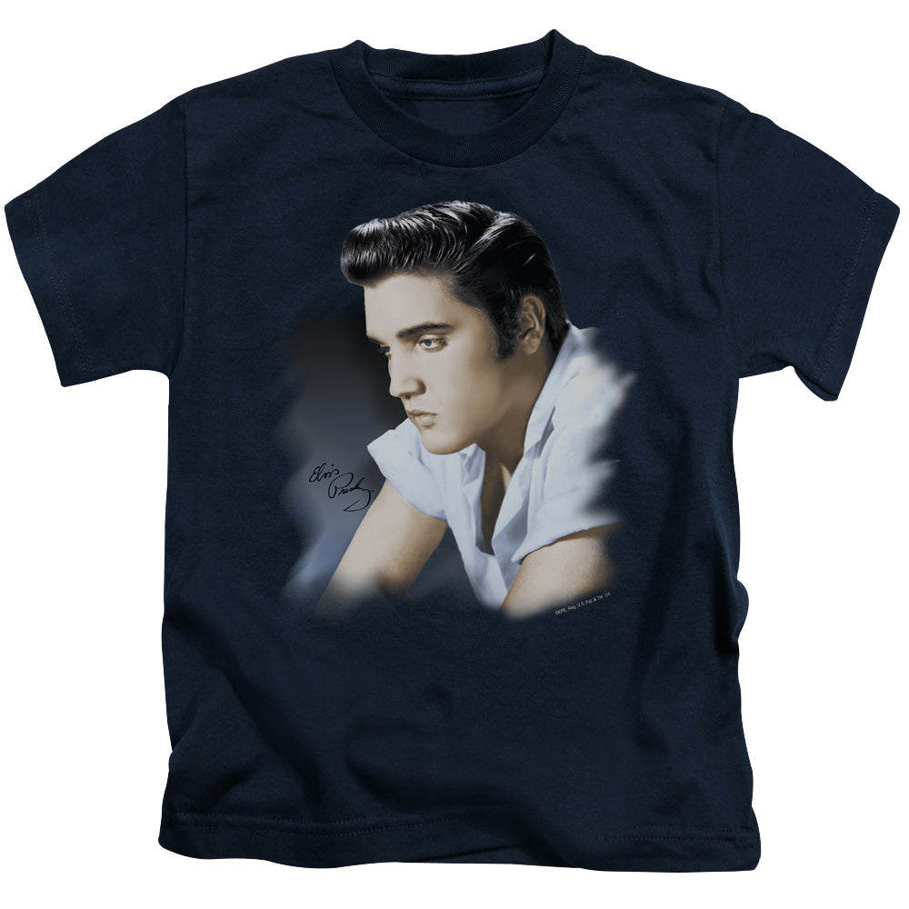 Elvis Presley Blue Profile Juvenile Kids Youth T Shirt Navy Blue