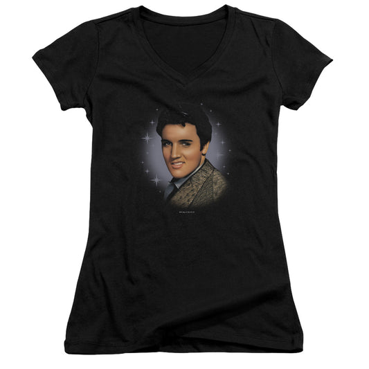 Elvis Presley Starlite Junior Sheer Cap Sleeve V-Neck Womens T Shirt Black