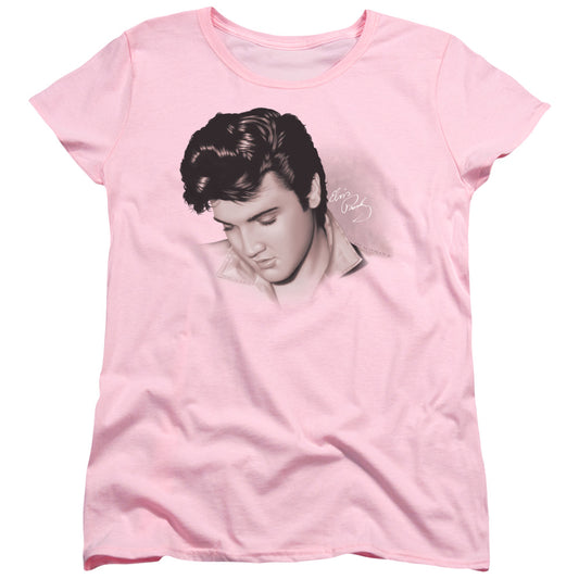 Elvis Presley Looking Down Womens T Shirt Pink