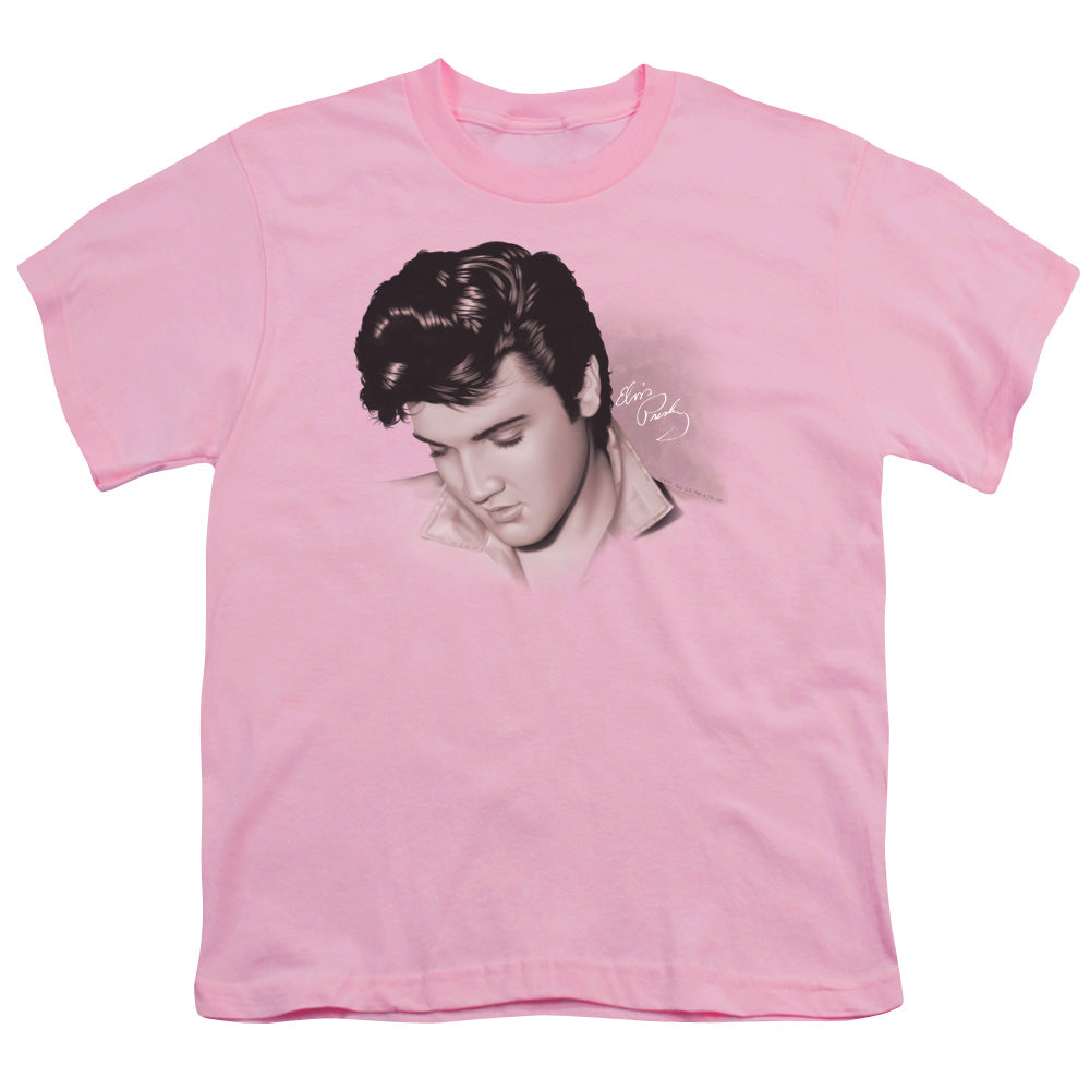 Elvis Presley Looking Down Kids Youth T Shirt Pink
