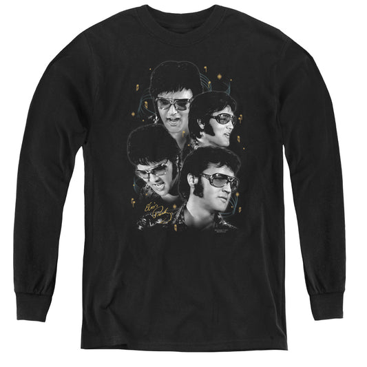 Elvis Presley Faces Long Sleeve Kids Youth T Shirt Black