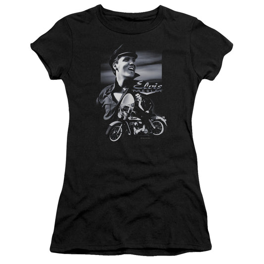 Elvis Presley Motorcycle Junior Sheer Cap Sleeve Womens T Shirt Black