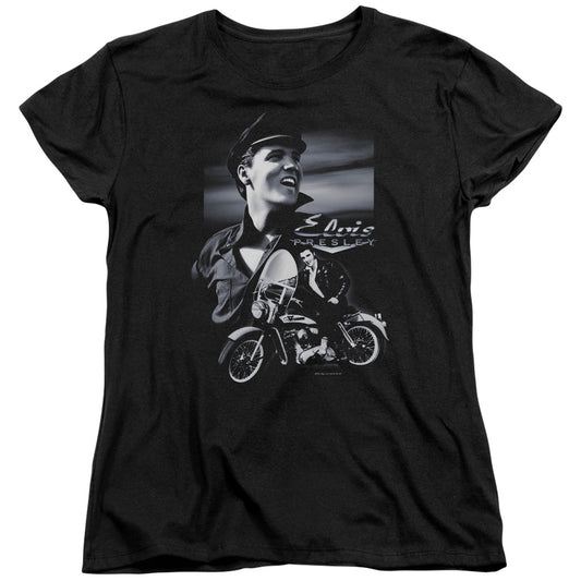 Elvis Presley Motorcycle Womens T Shirt Black