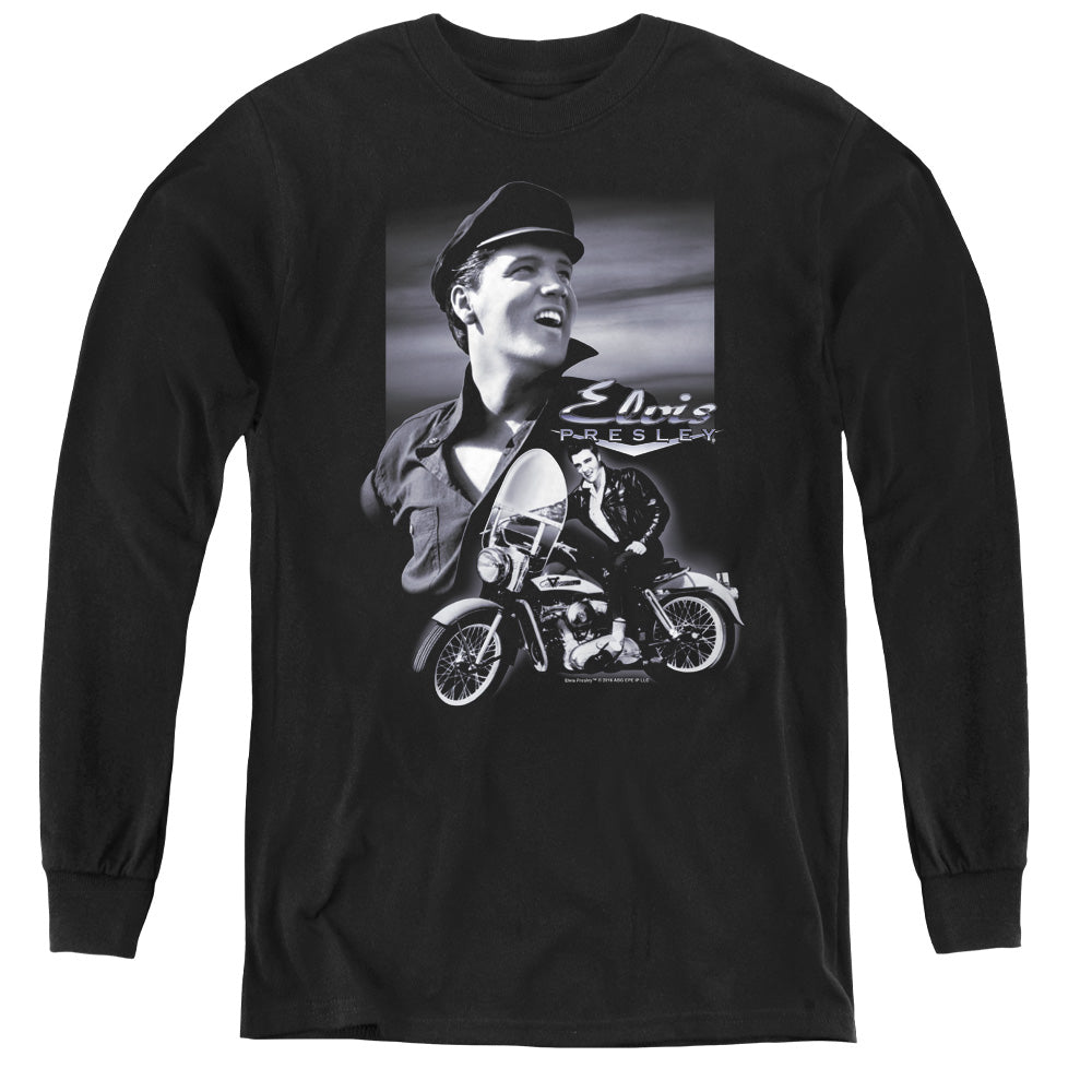 Elvis Presley Motorcycle Long Sleeve Kids Youth T Shirt Black