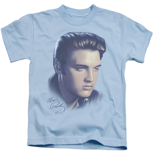 Elvis Presley Big Portrait Juvenile Kids Youth T Shirt Light Blue