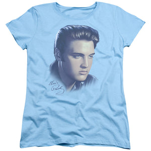 Elvis Presley Big Portrait Womens T Shirt Light Blue